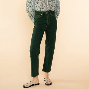 REDONE 70S ULTRA HIGH RISE STOVE PIPE JEAN - WASHED EVERGREEN